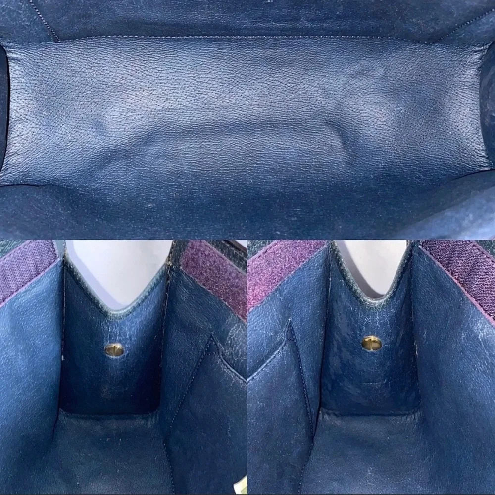Gucci Beige Navy Monogram Canvas Leather Clutch